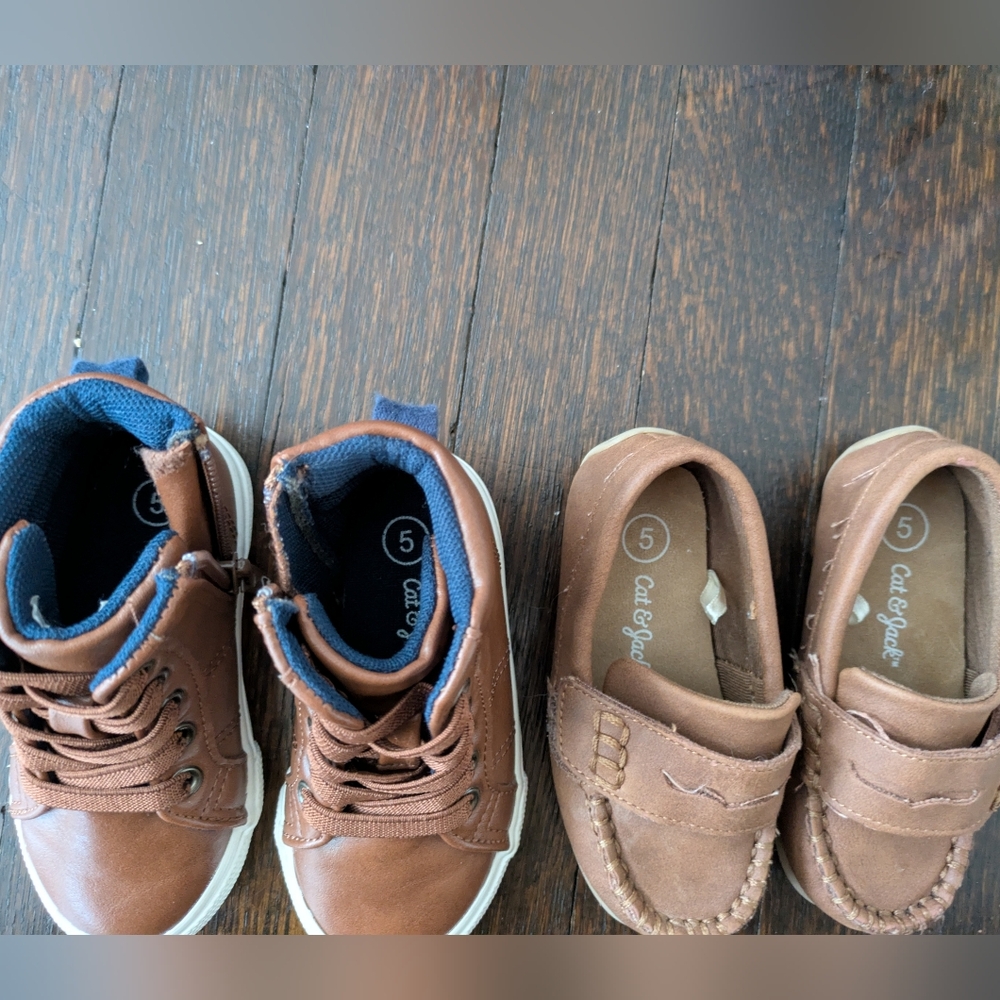 TWO Pairs of Cat & Jack Toddler Brown Shoes - Boots and Loafers - Picture 2 of 4